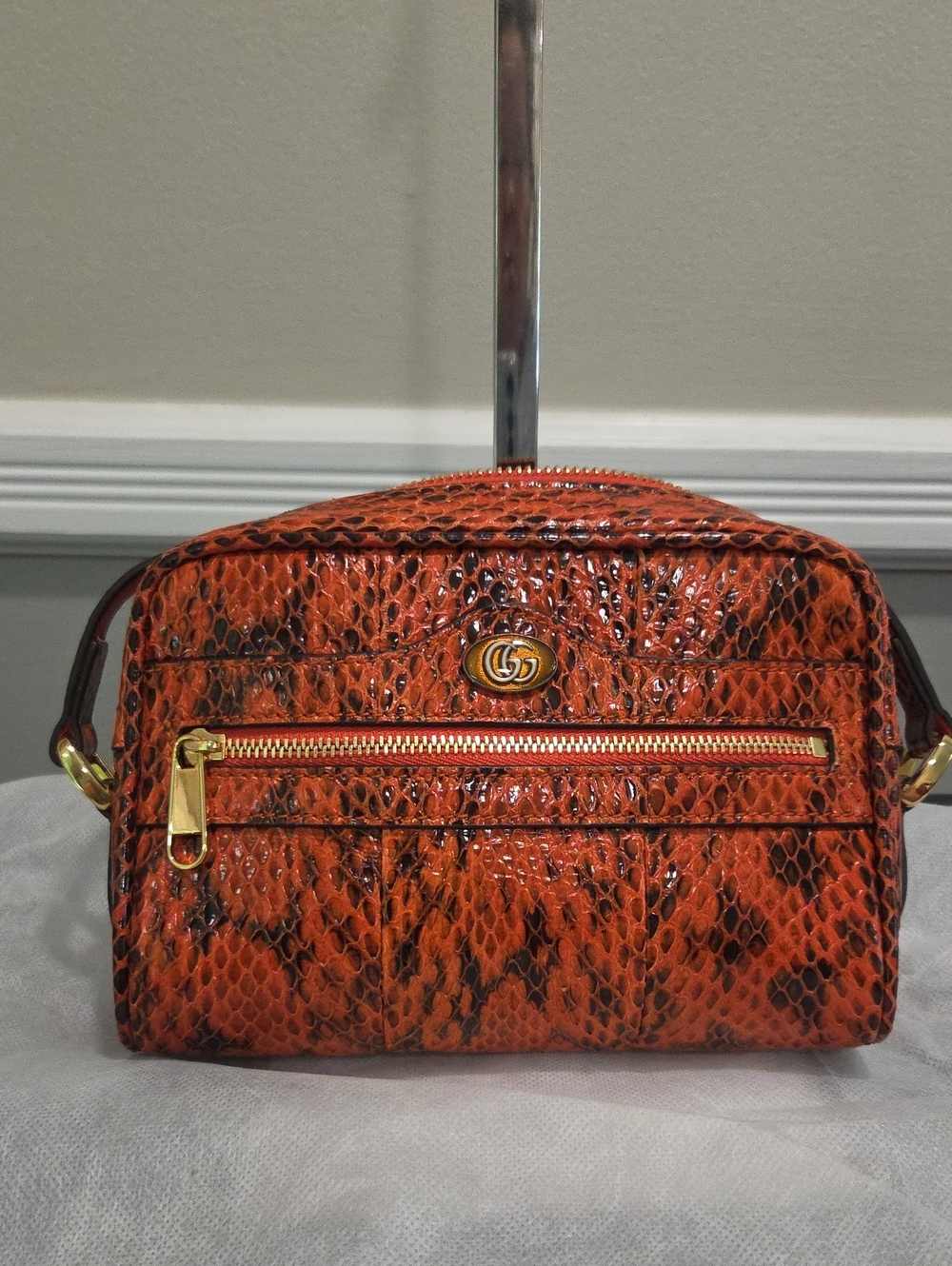 Gucci Pythin Mini Ophedia Orange  Crossbody with Gold Accents- COA
